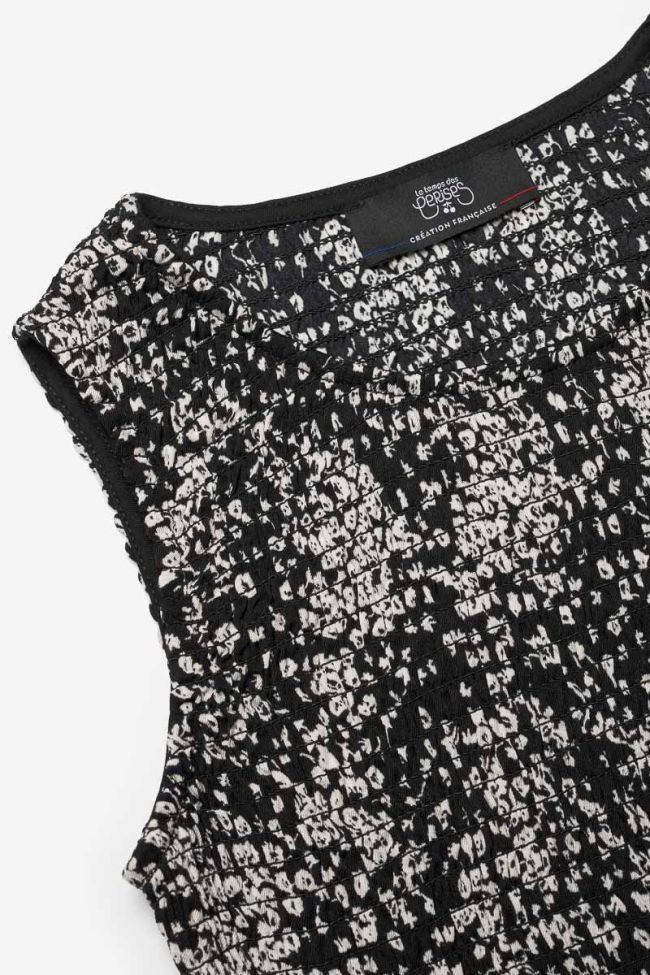 Top Veronicgi à motif floral noir et blanc