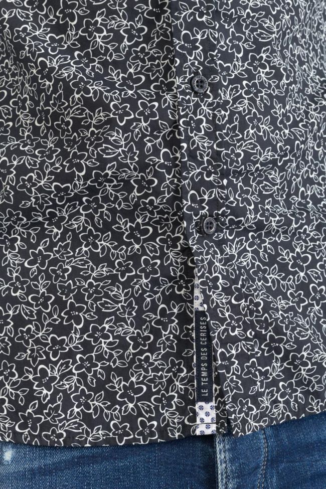 Chemise Fibor à motif fleuri noir et blanc