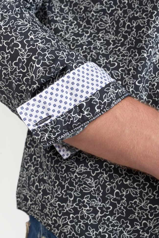 Chemise Fibor à motif fleuri noir et blanc