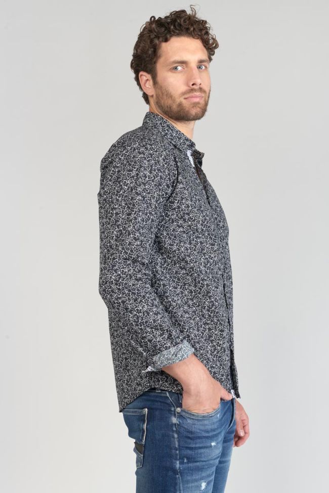 Chemise Fibor à motif fleuri noir et blanc
