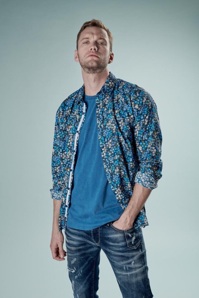 Chemise Griba à motif fleuri bleu 