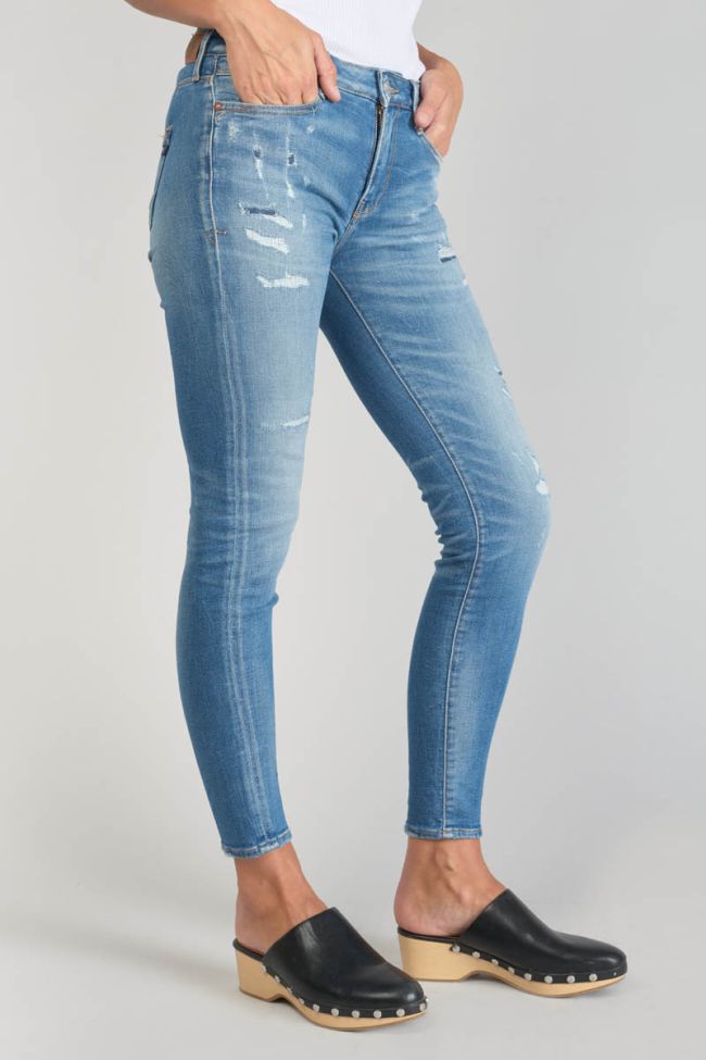 Jeans power skinny Dames 7/8ème destroy bleu N°4