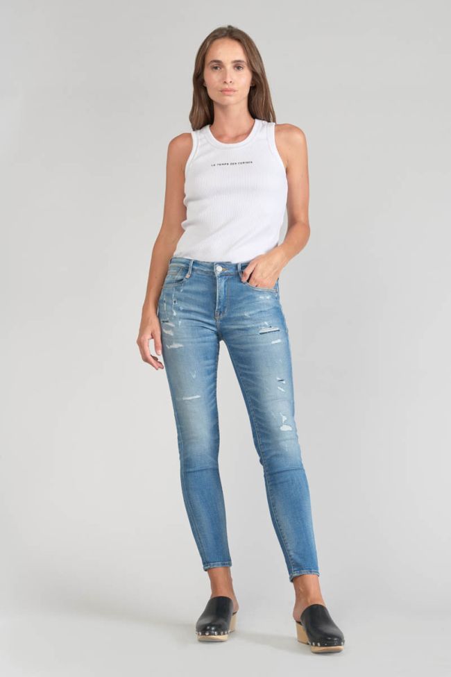 Jeans power skinny Dames 7/8ème destroy bleu N°4