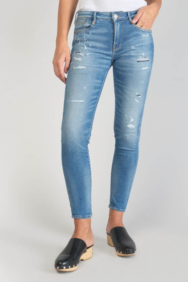 Jeans power skinny Dames 7/8ème destroy bleu N°4