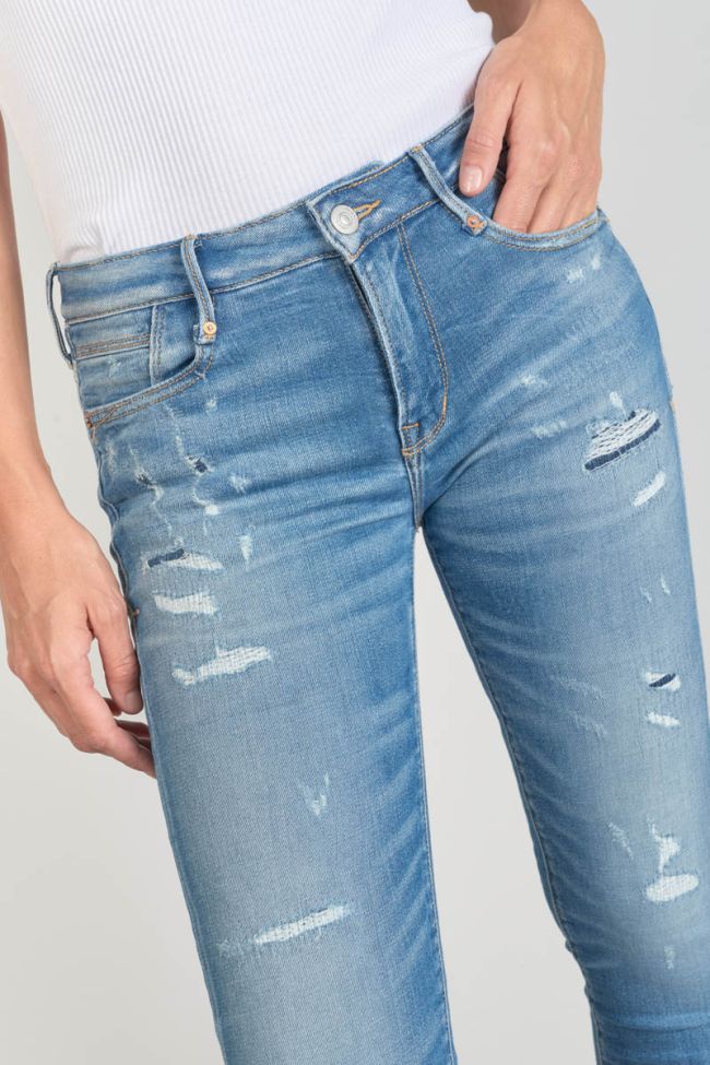 Jeans power skinny Dames 7/8ème destroy bleu N°4