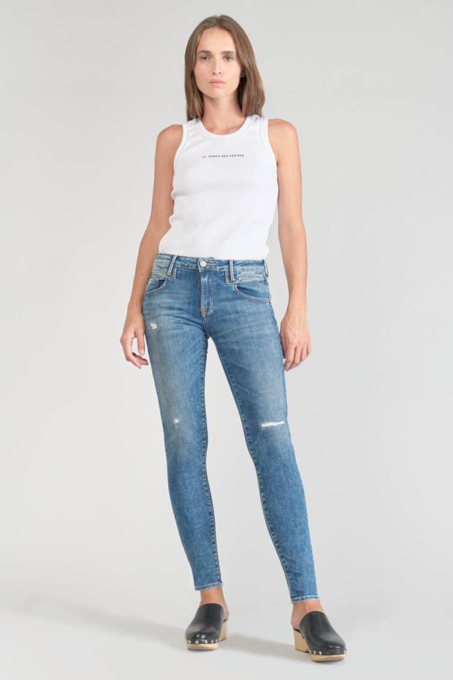 Jeans power skinny Pounche 7/8ème destroy bleu N°3