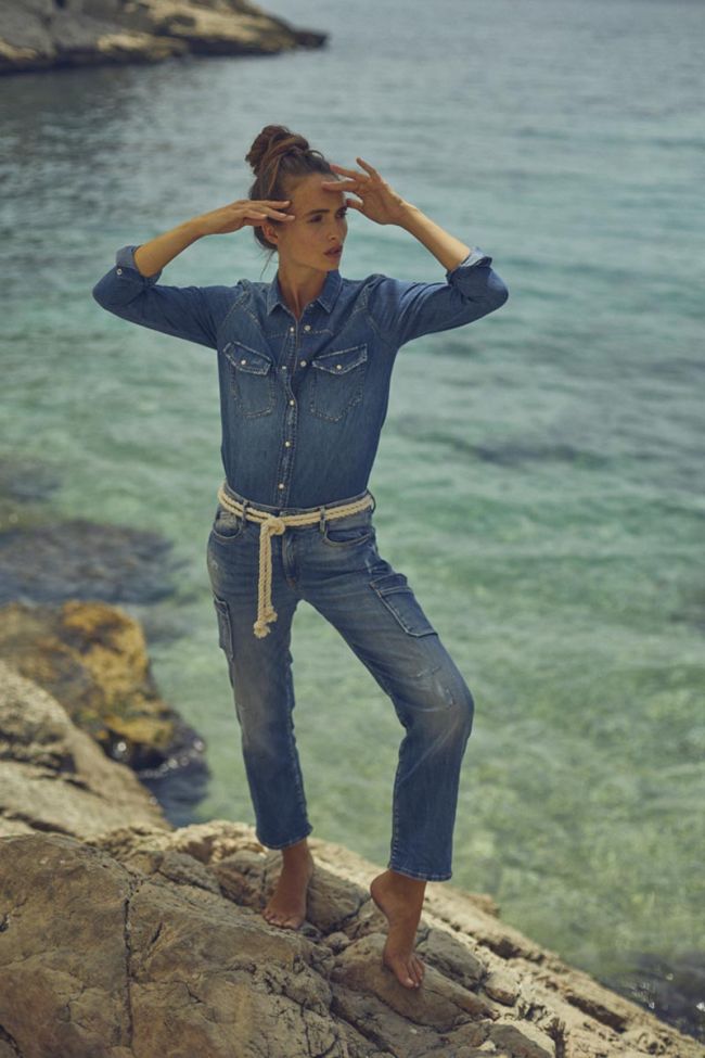 Jeans regular Precieux taille haute 7/8ème destroy bleu N°3