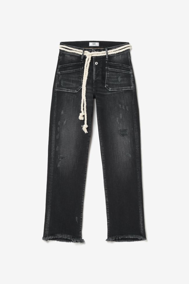 Jeans Pricilia taille haute 7/8ème destroy noir N°1