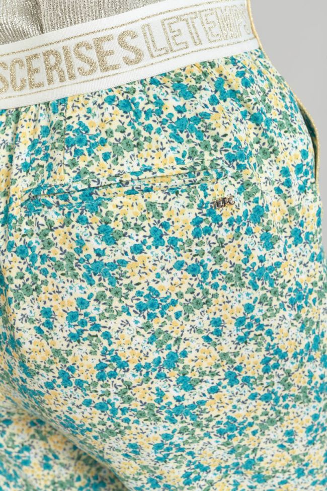 Pantalon Rani à motif fleuri vert et bleu