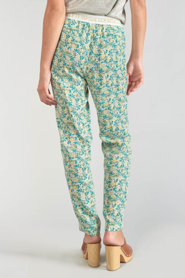 Pantalon Rani à motif fleuri vert et bleu