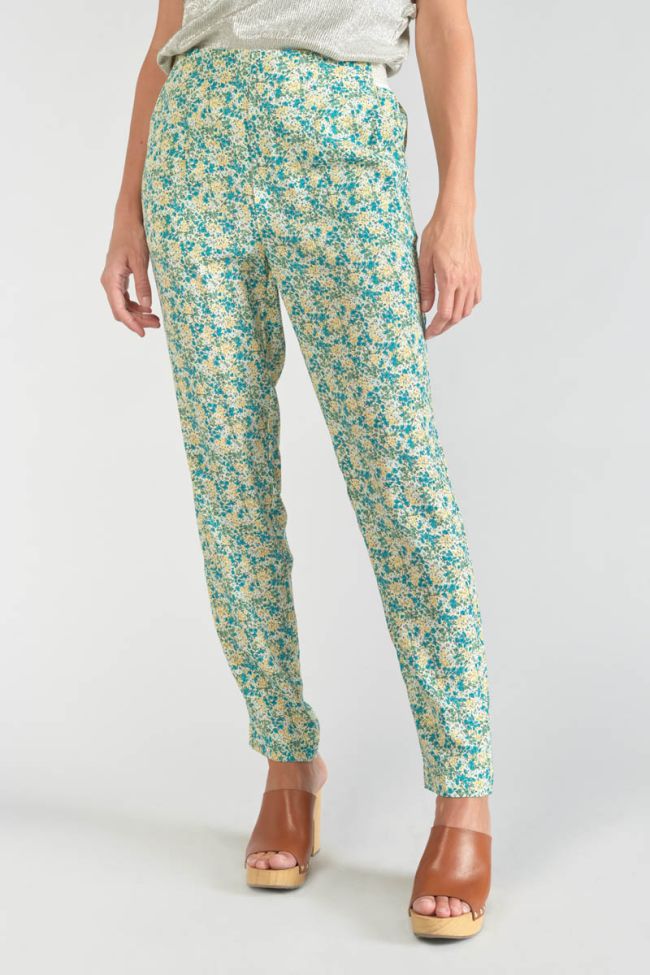 Pantalon Rani à motif fleuri vert et bleu
