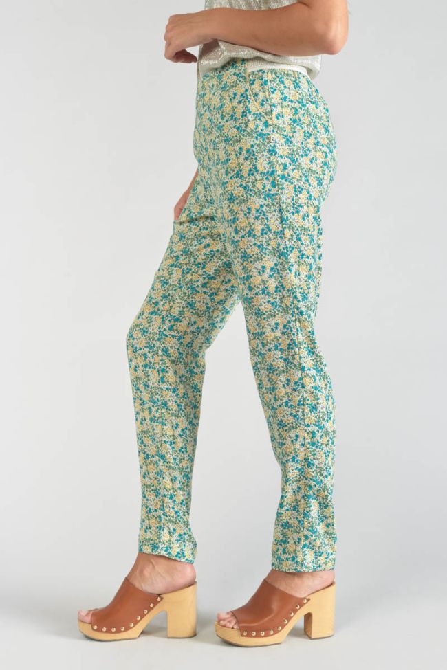 Pantalon Rani à motif fleuri vert et bleu