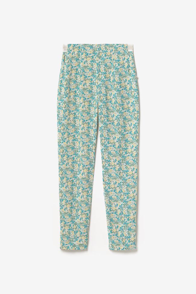 Pantalon Rani à motif fleuri vert et bleu