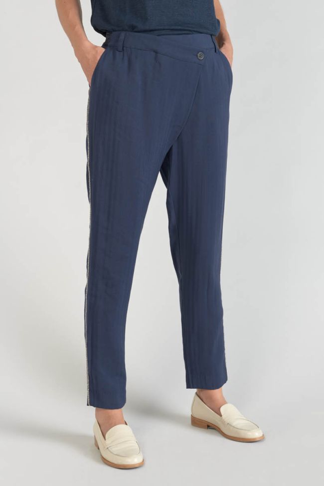 Pantalon Reydel bleu marine à fermeture asymétrique