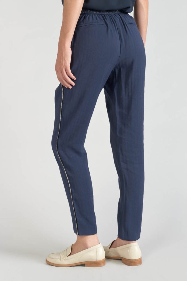 Pantalon Reydel bleu marine à fermeture asymétrique