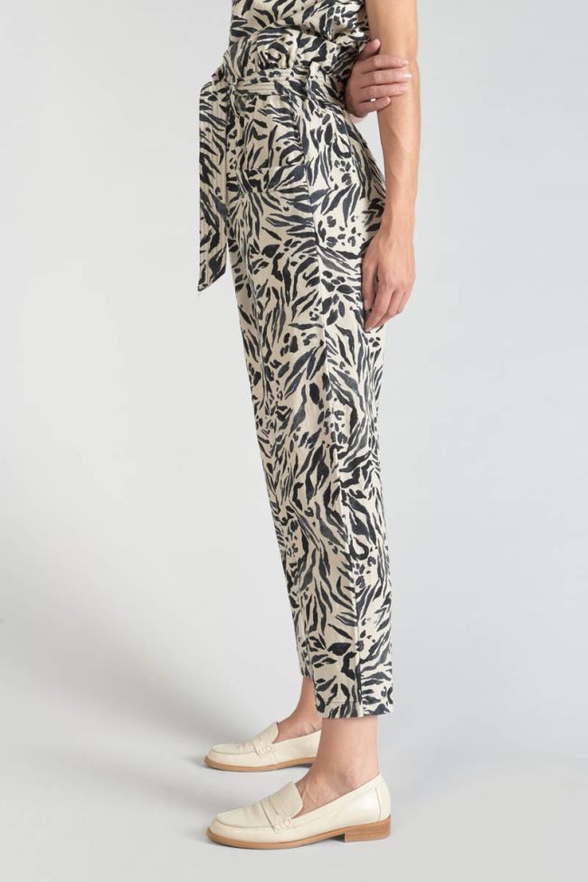Pantalon en lin mélangé Rida à motif animalier