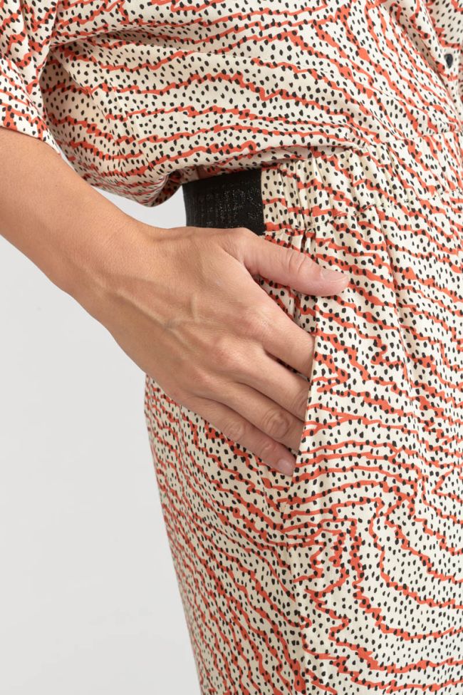 Pantalon fluide Yesa à motif orange et noir