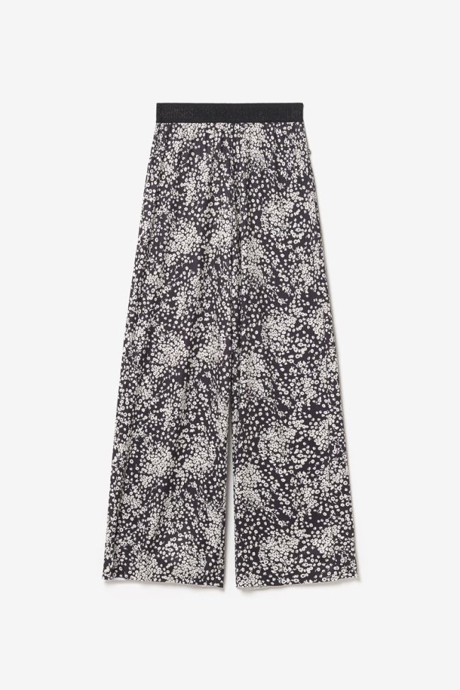 Pantalon Luisagi à motif floral noir et blanc