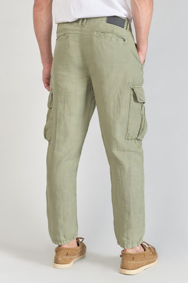 Pantalon cargo en lin Oddo kaki clair