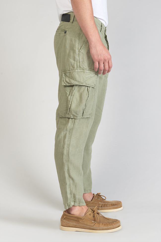 Pantalon cargo en lin Oddo kaki clair