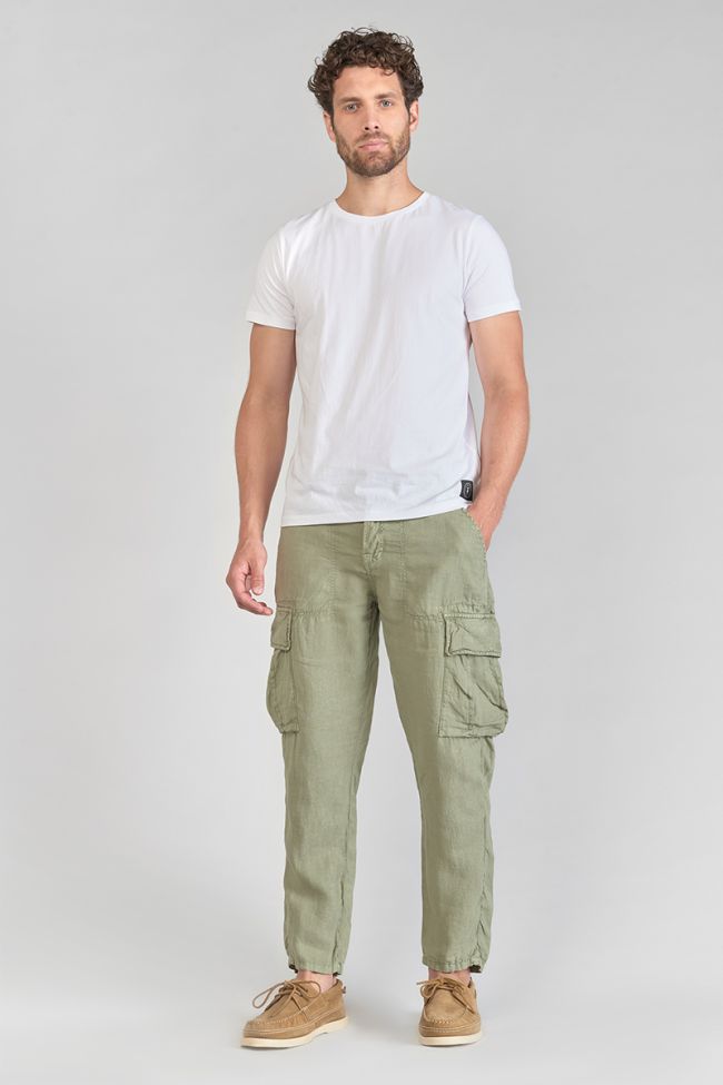Pantalon cargo en lin Oddo kaki clair