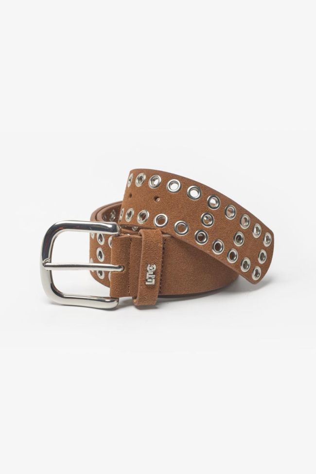 Ceinture Lucia en cuir velours cognac