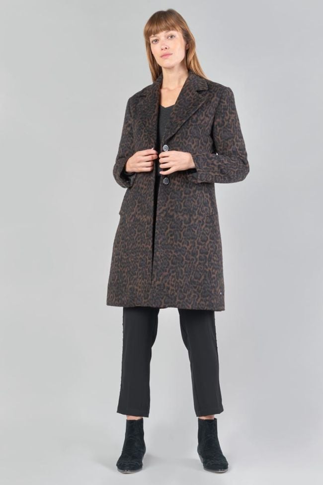 Manteau mi-long Agathe à motif léopard