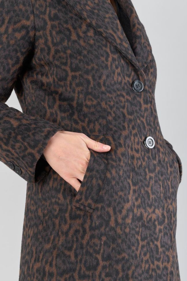 Manteau mi-long Agathe à motif léopard