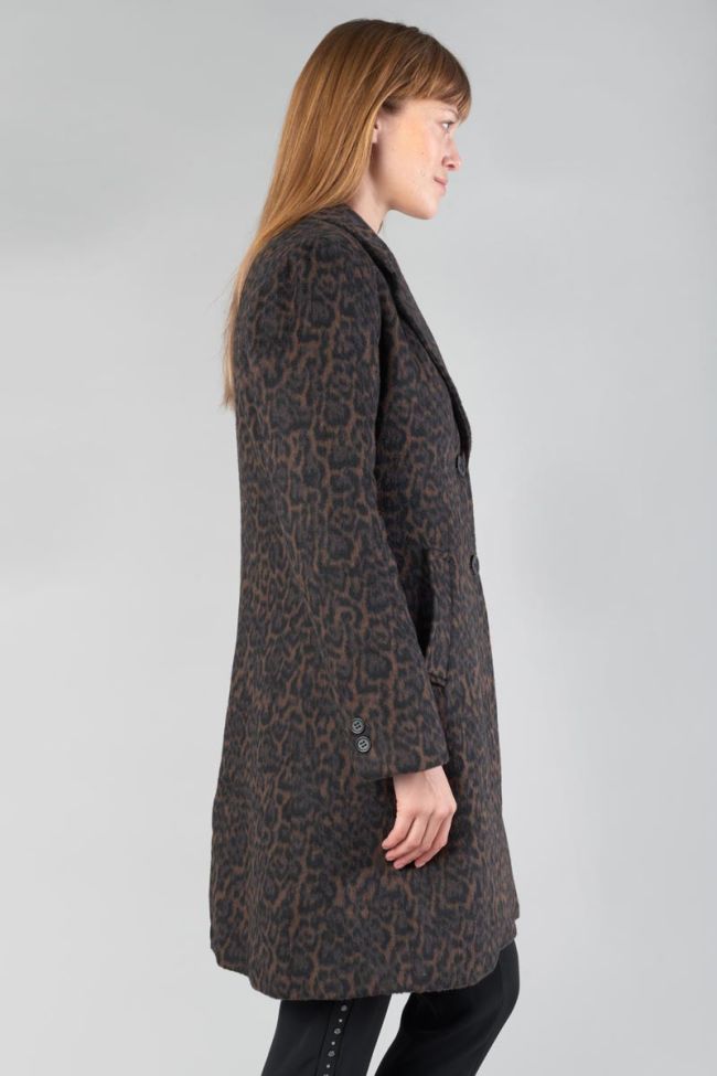 Manteau mi-long Agathe à motif léopard