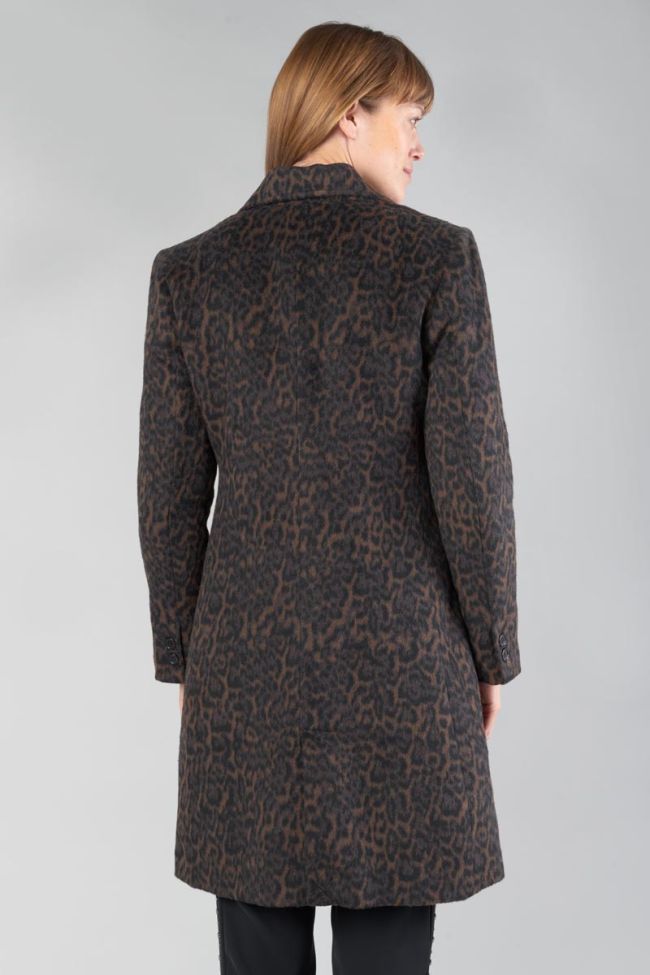 Manteau mi-long Agathe à motif léopard