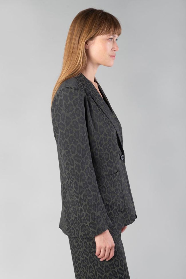 Veste blazer Amelya en jacquard léopard