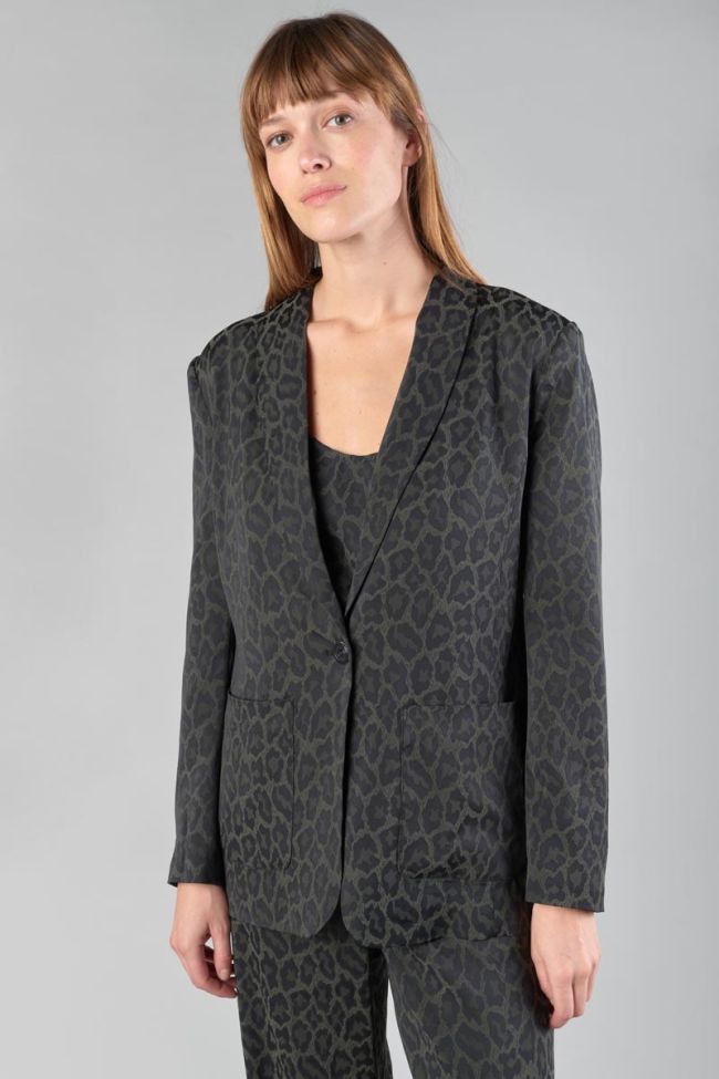 Veste blazer Amelya en jacquard léopard