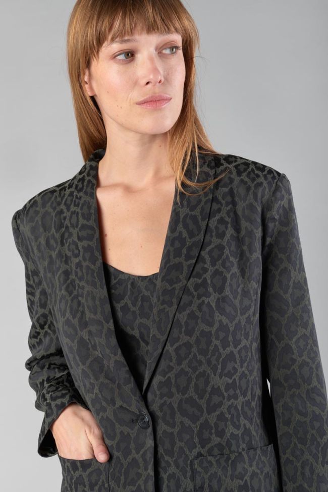 Veste blazer Amelya en jacquard léopard