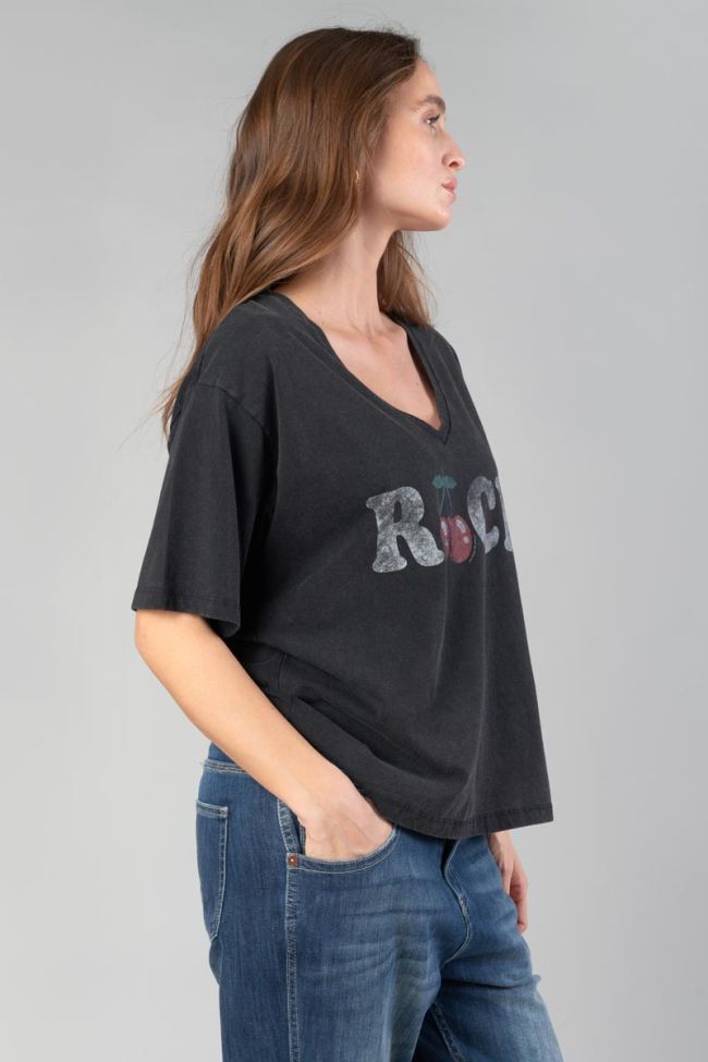 T-shirt Auldi noir délavé imprimé