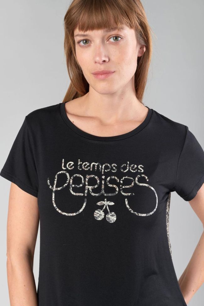 T-shirt bi-matière Deray noir imprimé