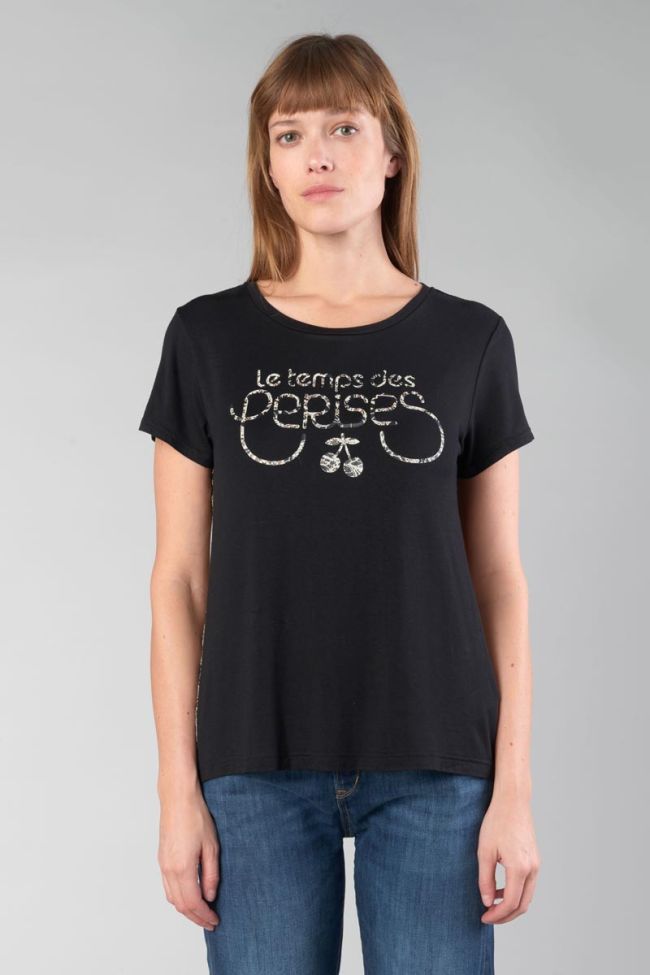 T-shirt bi-matière Deray noir imprimé