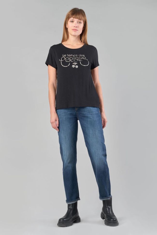 T-shirt bi-matière Deray noir imprimé