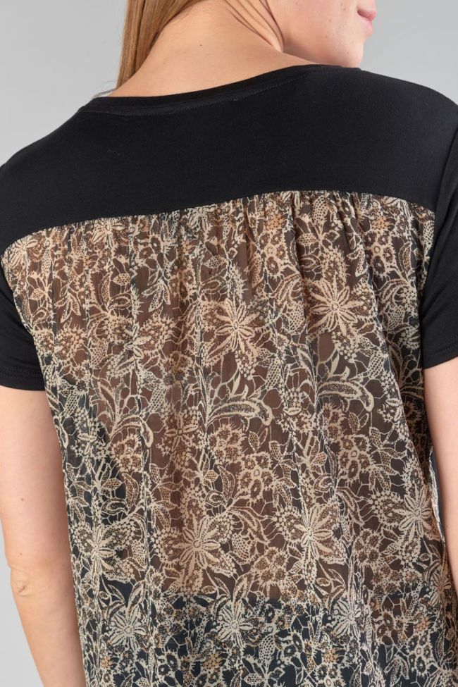 T-shirt bi-matière Deray noir imprimé
