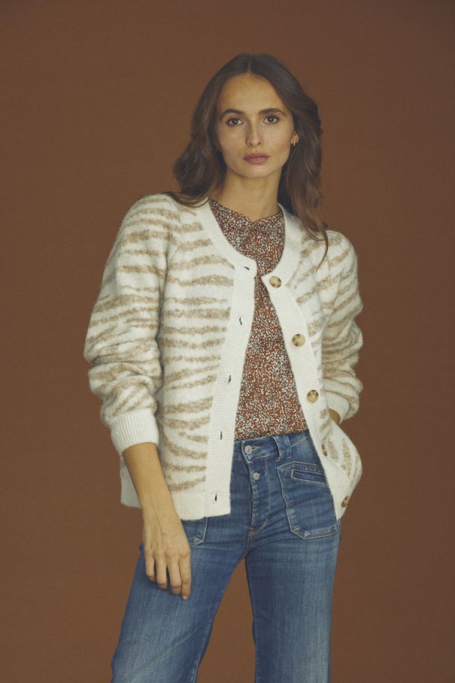 Cardigan Karel ivoire à motif zébré