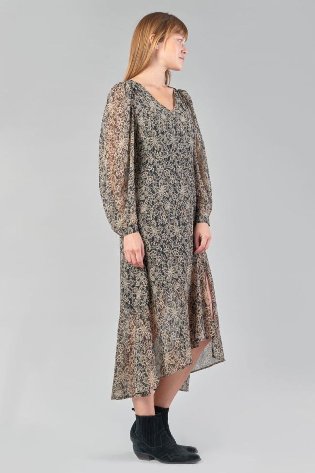 Robe longue Kip noire à motif fleuri