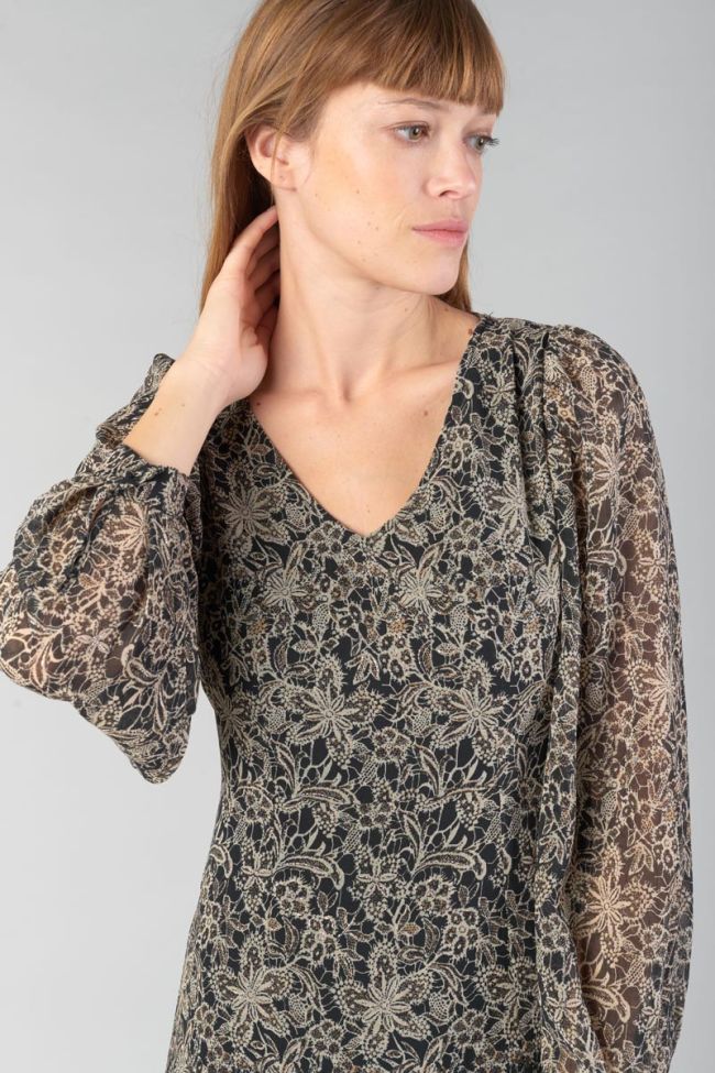 Robe longue Kip noire à motif fleuri