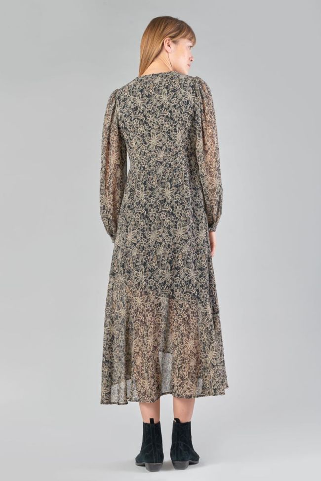 Robe longue Kip noire à motif fleuri