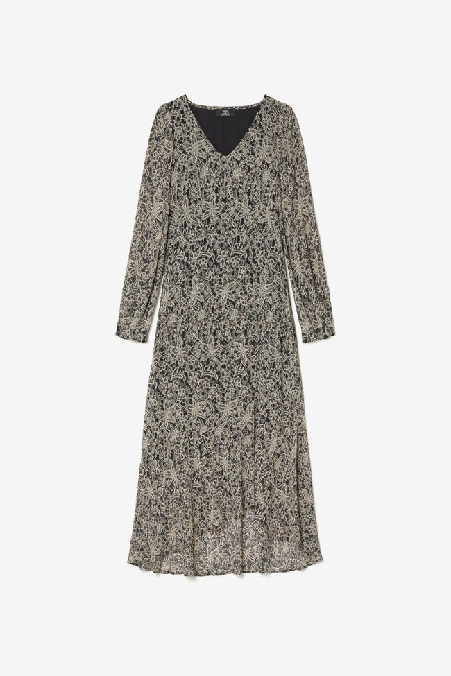 Robe longue Kip noire à motif fleuri