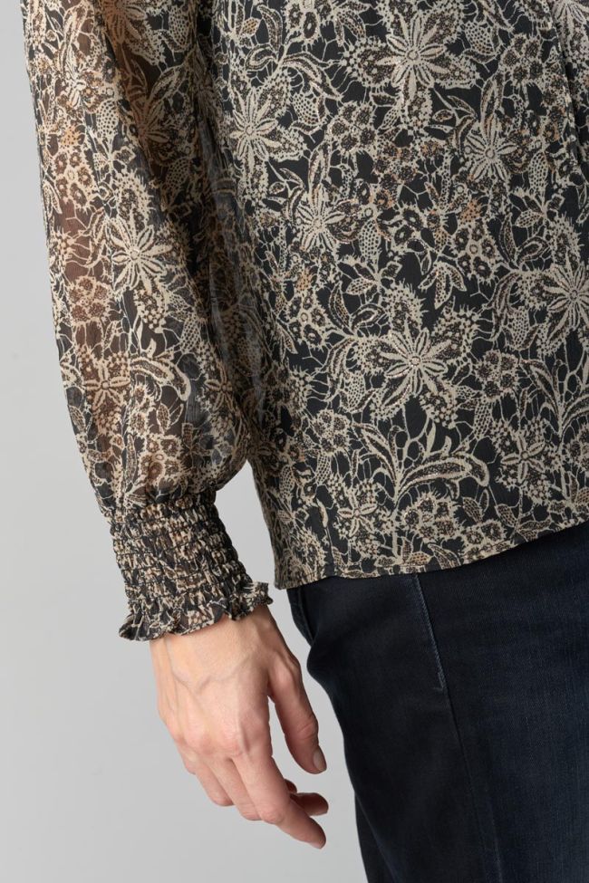 Blouse Melody noire à motif fleuri