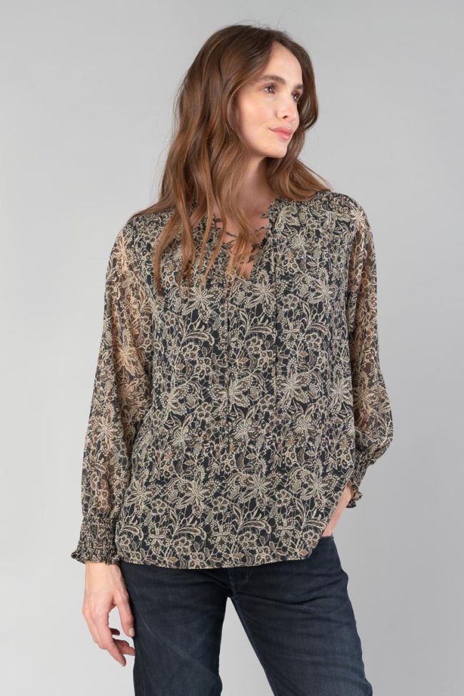 Blouse Melody noire à motif fleuri
