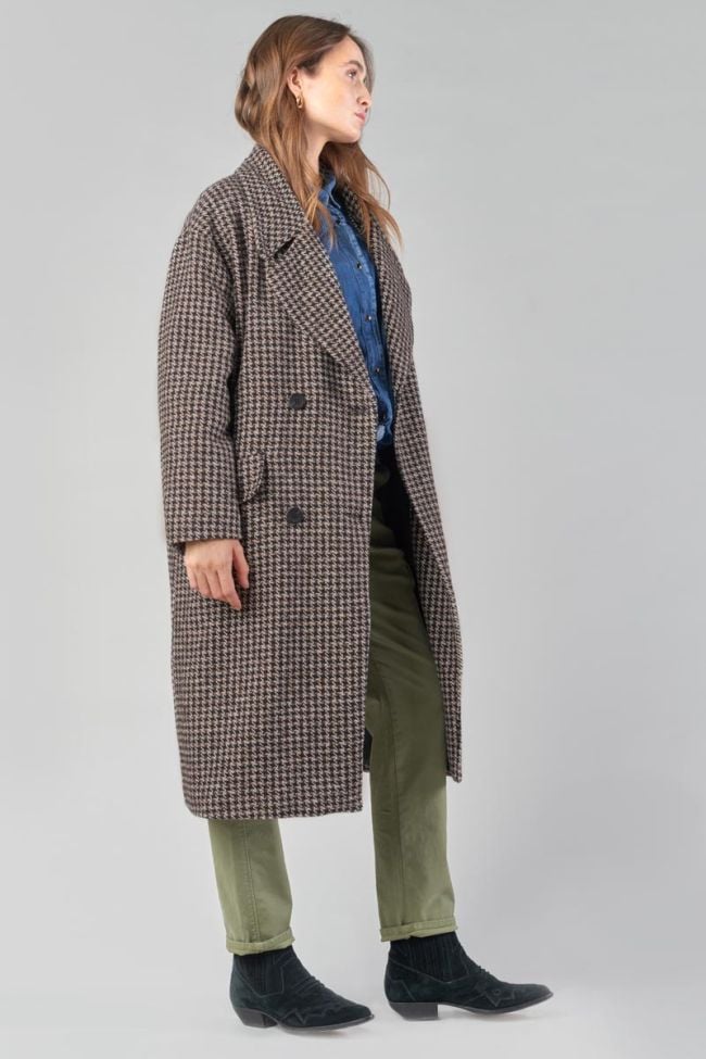 Manteau long Micha à motif pied de poule marron