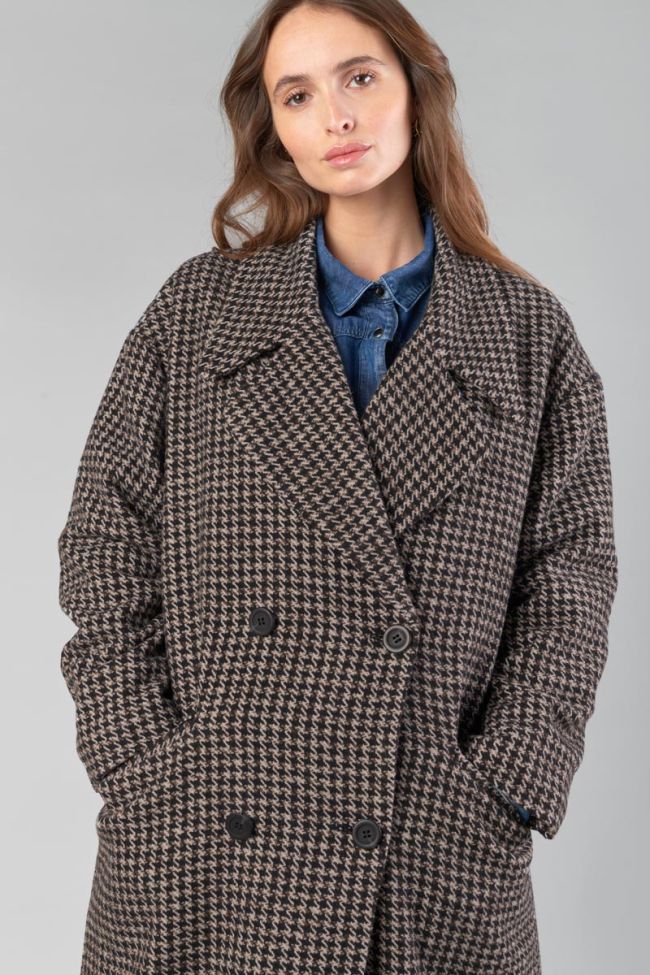 Manteau long Micha à motif pied de poule marron