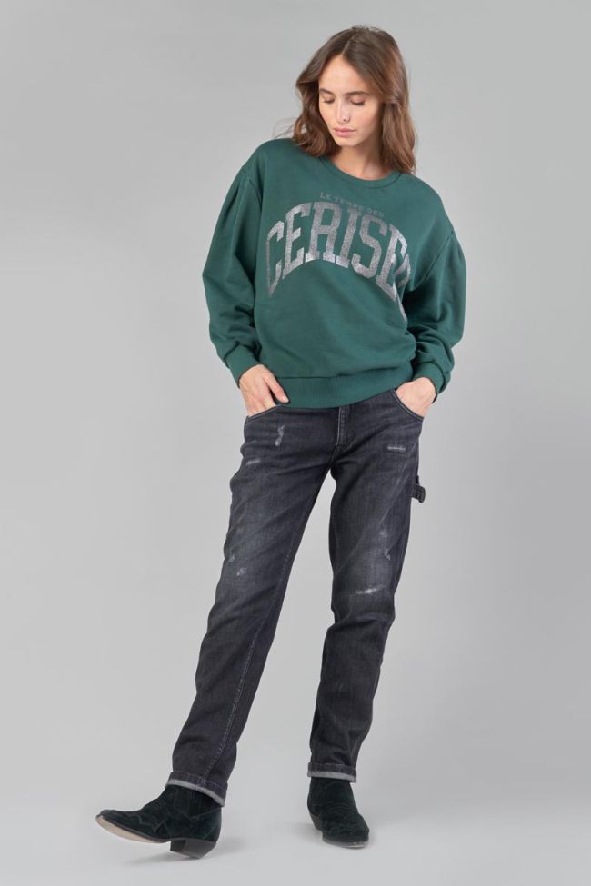 Sweat Moa vert bouteille imprimé