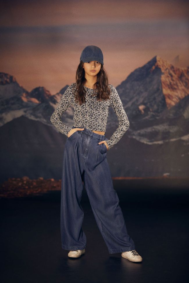 Cardigan Alvagi à motif floral bleu nuit et blanc