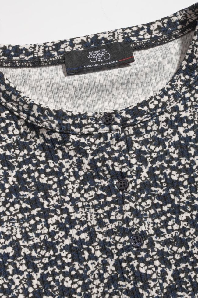 Cardigan Alvagi à motif floral bleu nuit et blanc